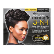 Lusters Shortlooks 3-N-1 Semi Permanent Hair Color Relaxer Kit, Diamond Black
