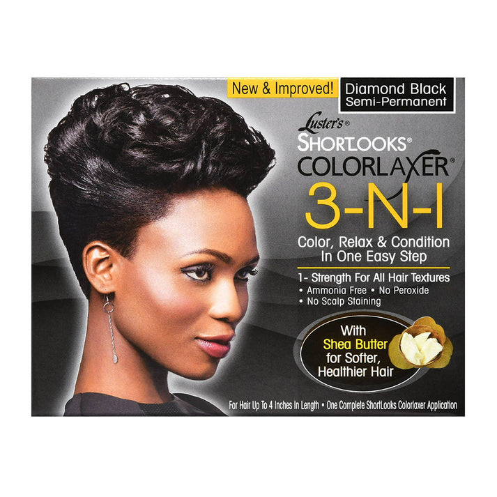 Lusters Shortlooks 3-N-1 Semi Permanent Hair Color Relaxer Kit, Diamond Black