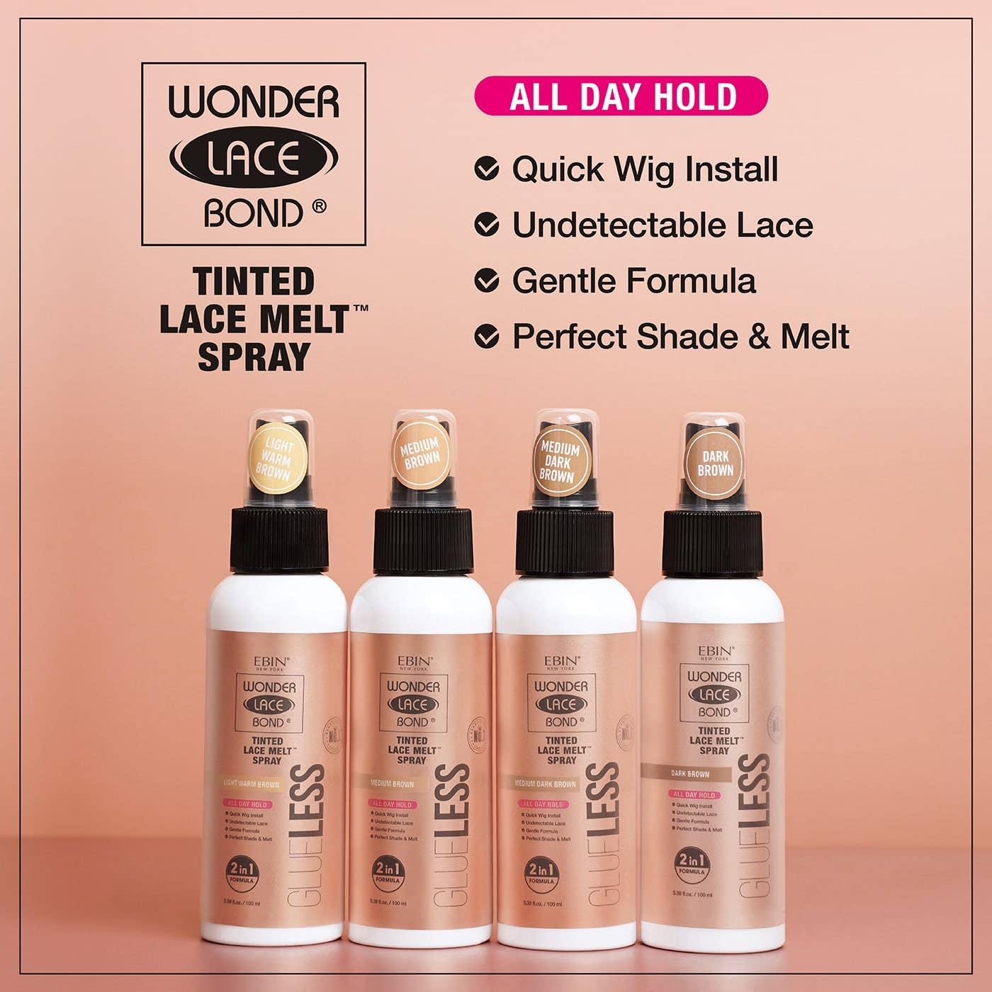 Wonder Lace Bond GLUELESS - Tinted Lace Melt Spray: Medium Brown