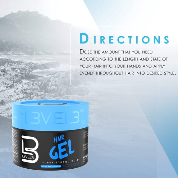 L3 Level 3 Hair Gel - Super Strong Hold - Long Lasting Shine - For Men and Women 16.9oz