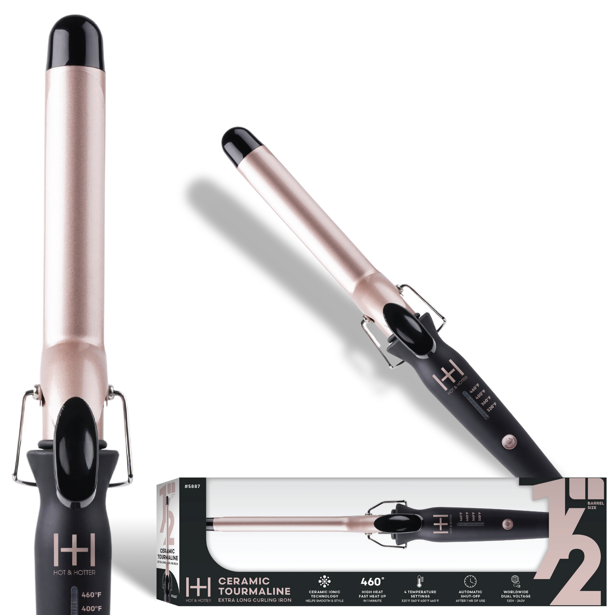 Hot & Hotter Extra Long Ceramic Tourmaline Curling Iron 1 In