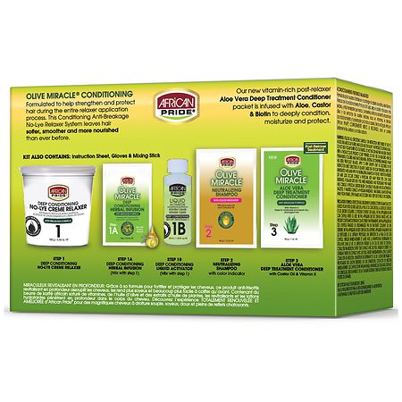 African Pride Olive Miracle Regular Deep Conditioning Anti-Breakage No-Lye Relaxer, 1.0 set