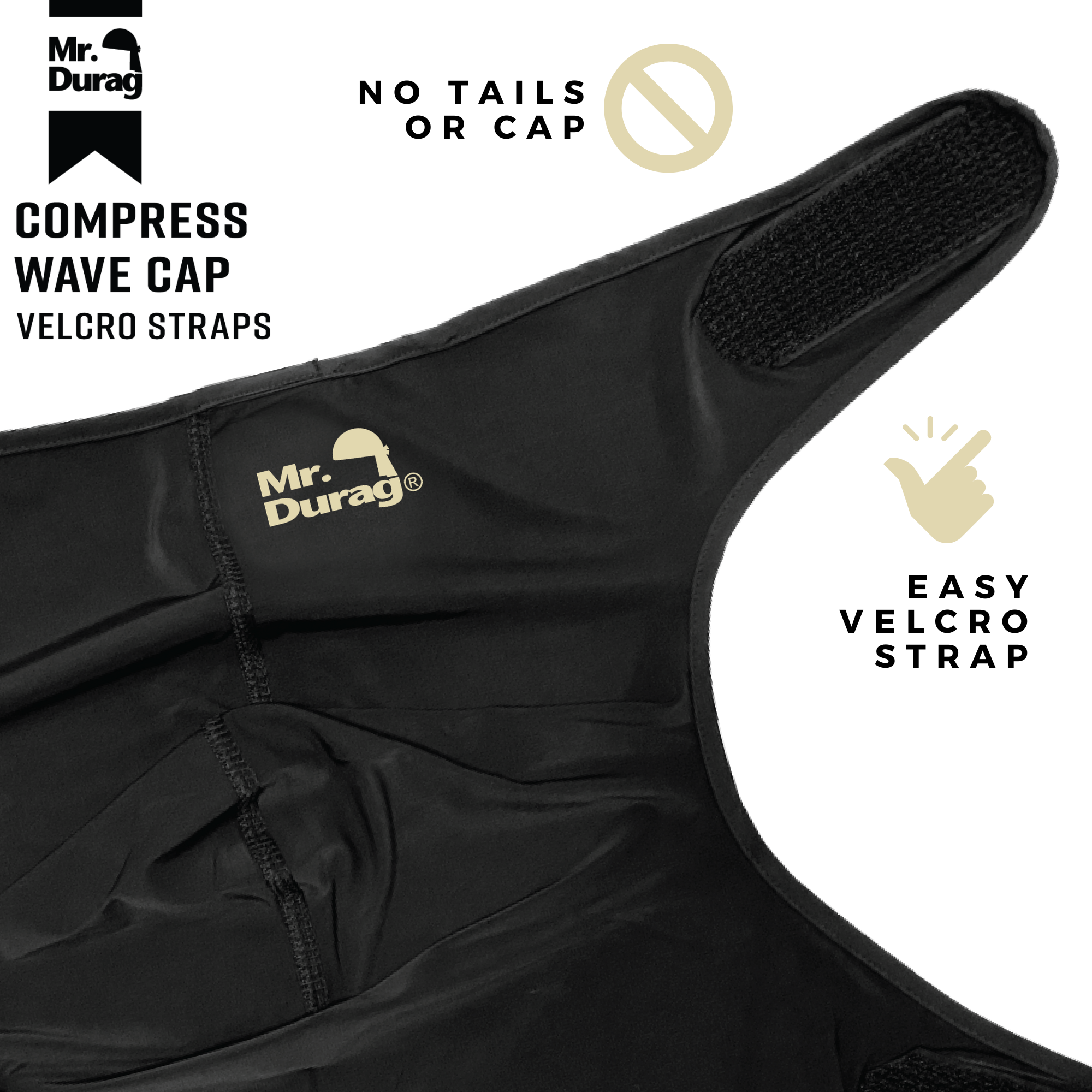 Mr. Durag Spandex Velcro Compress Wave Cap, Black