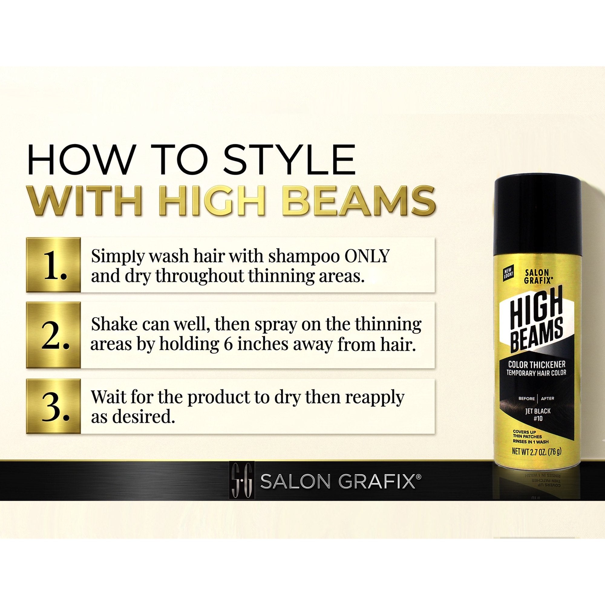 High Beams Temporary Spray On Hair Color Thickener, 10 Jet Black, 2.7 Oz