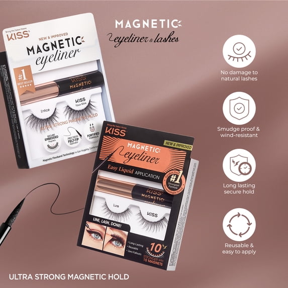 Kiss Magnetic Eyeliner & False Eyelashes Kit, Style ‘Entice’ - 1 Pair Strip Lashes, 1 Tube