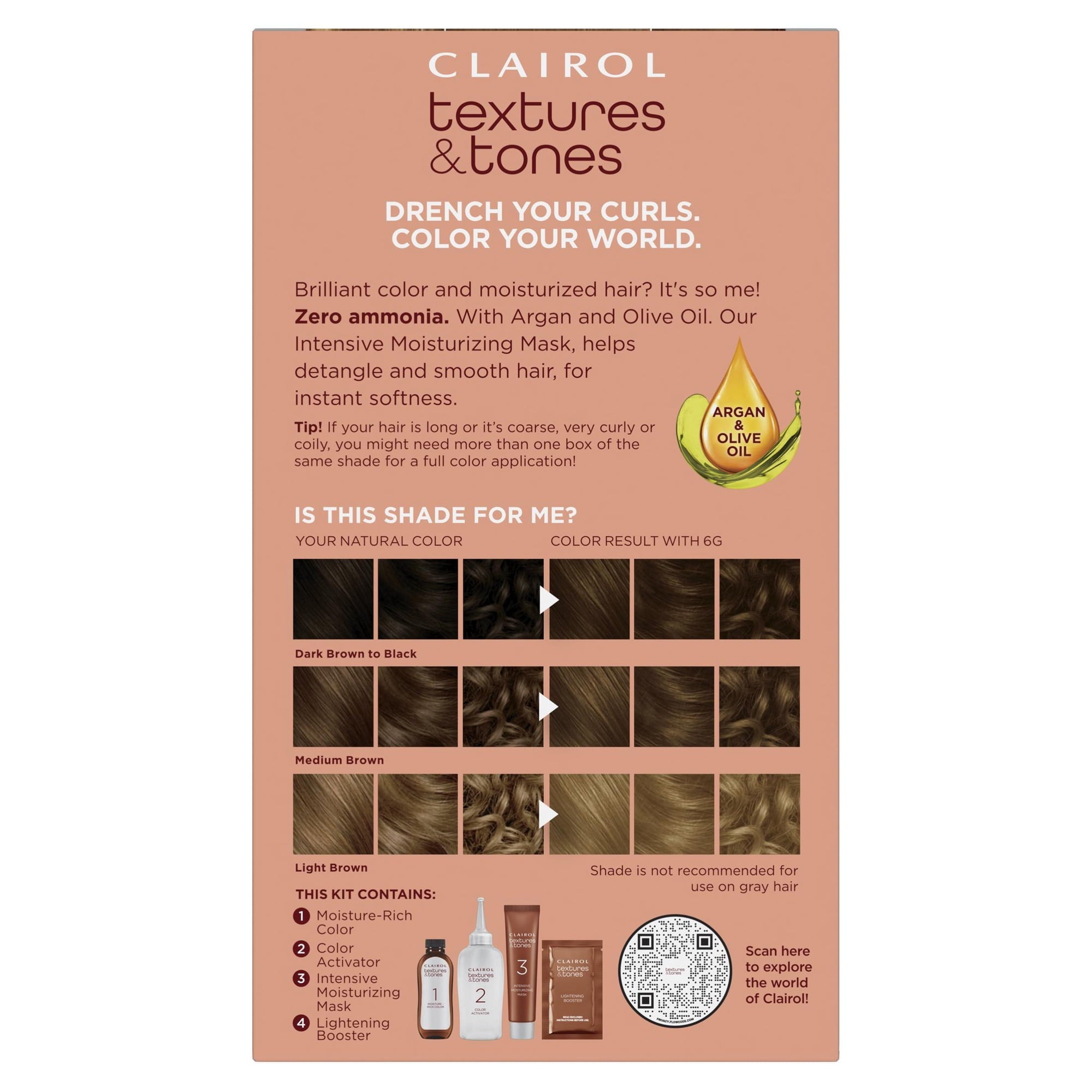 Clairol Textures & Tones Hair Dye Ammonia-Free Permanent Hair Color Creme, 6G Honey Blonde, 1 Application