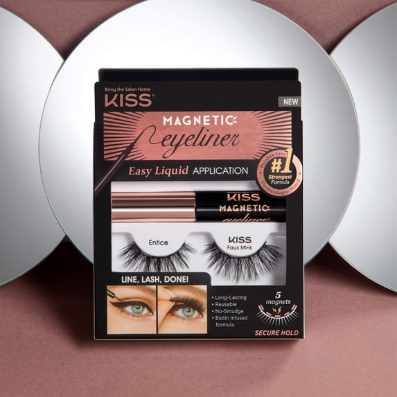 Kiss Magnetic Eyeliner & False Eyelashes Kit, Style ‘Entice’ - 1 Pair Strip Lashes, 1 Tube