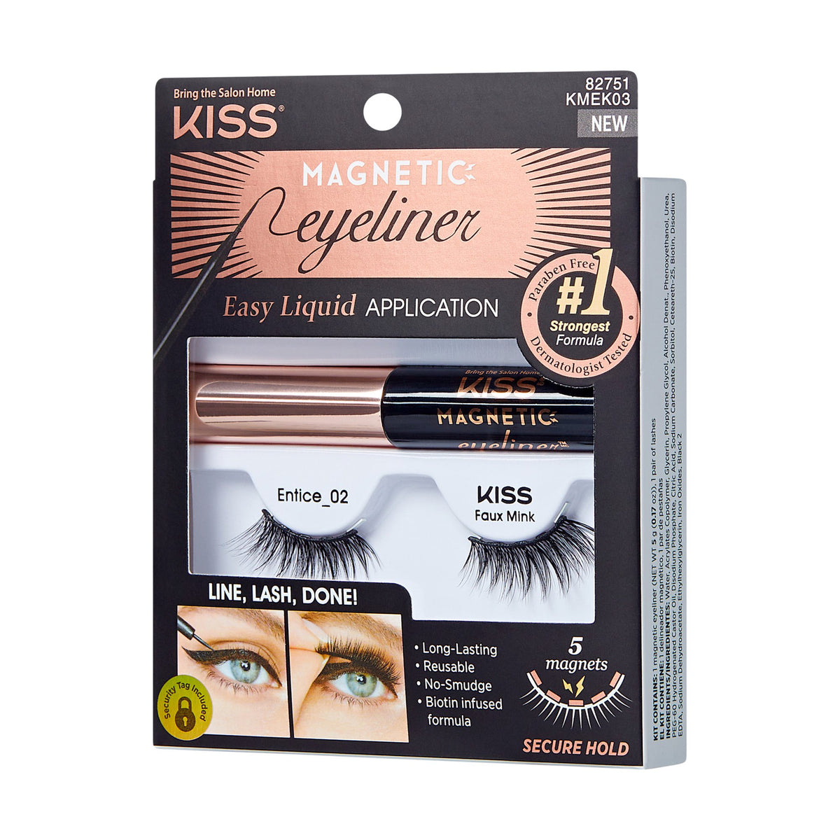 Kiss Magnetic Eyeliner & False Eyelashes Kit, Style ‘Entice’ - 1 Pair Strip Lashes, 1 Tube