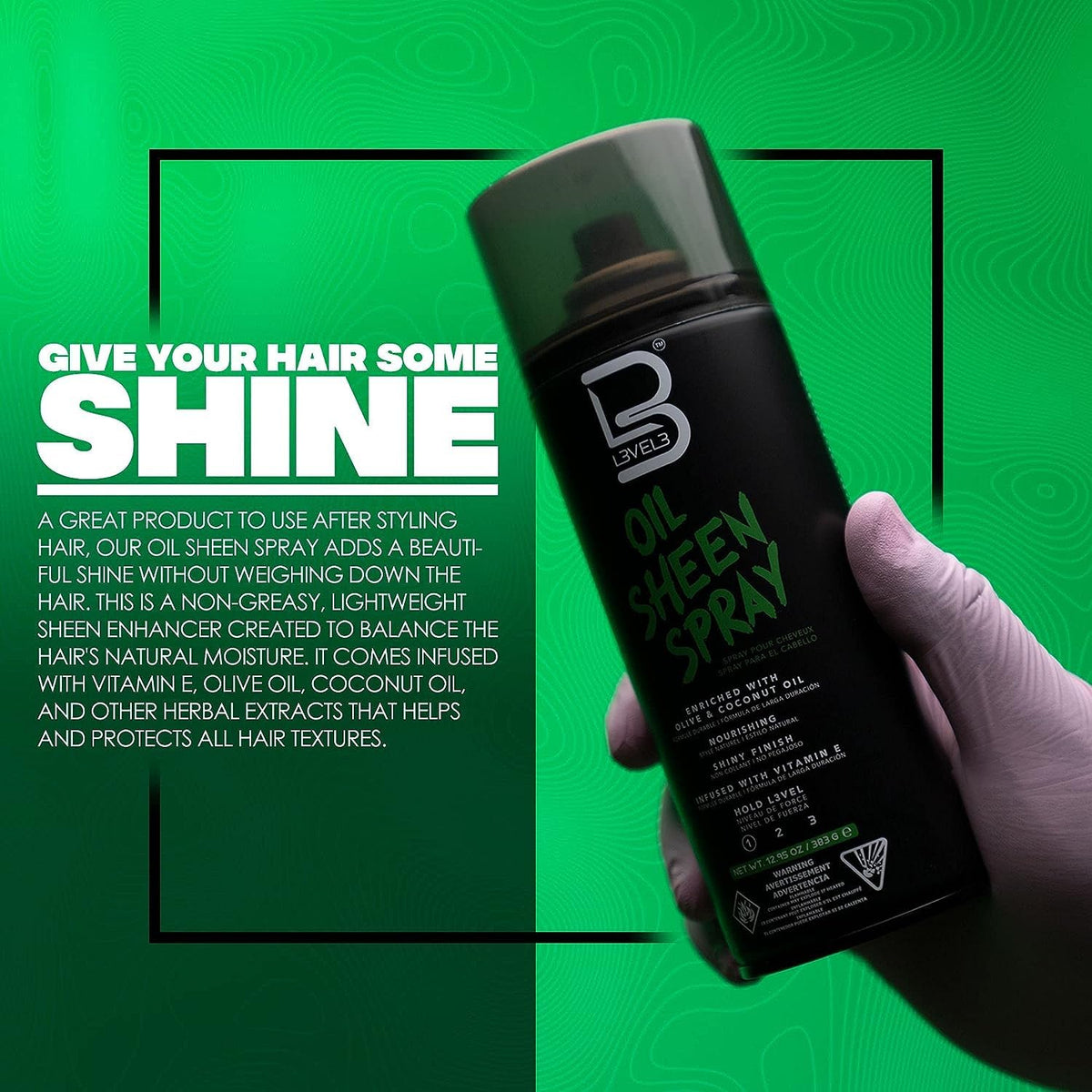 L3 Level 3 Oil Sheen Spray - Adds Shine to Hair After Styling - Infused with Vitamin E, 12.95oz