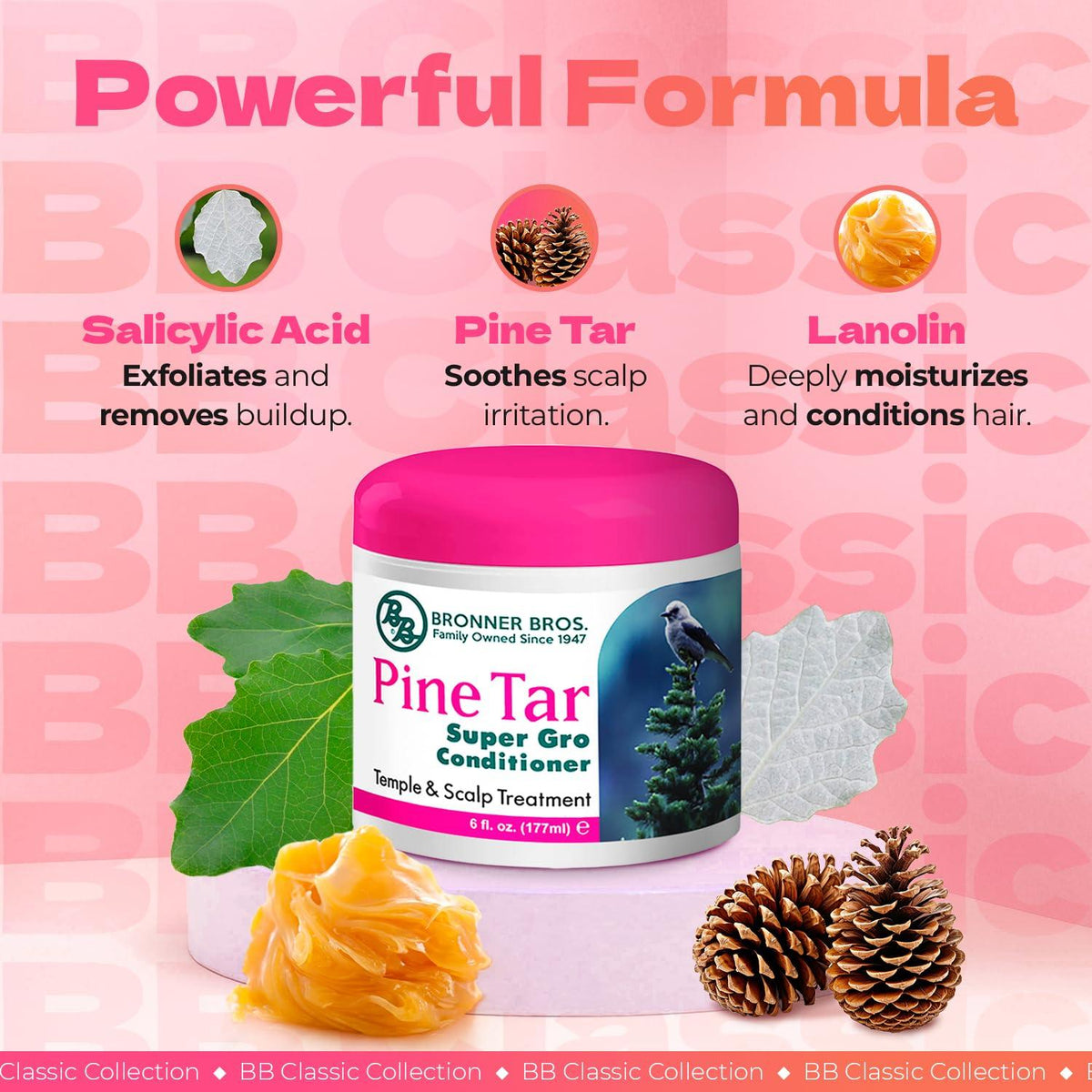 Bronner Bros Pine Tar Super Gro Conditioning Temple & Scalp Treatment for Dandruff, 6oz