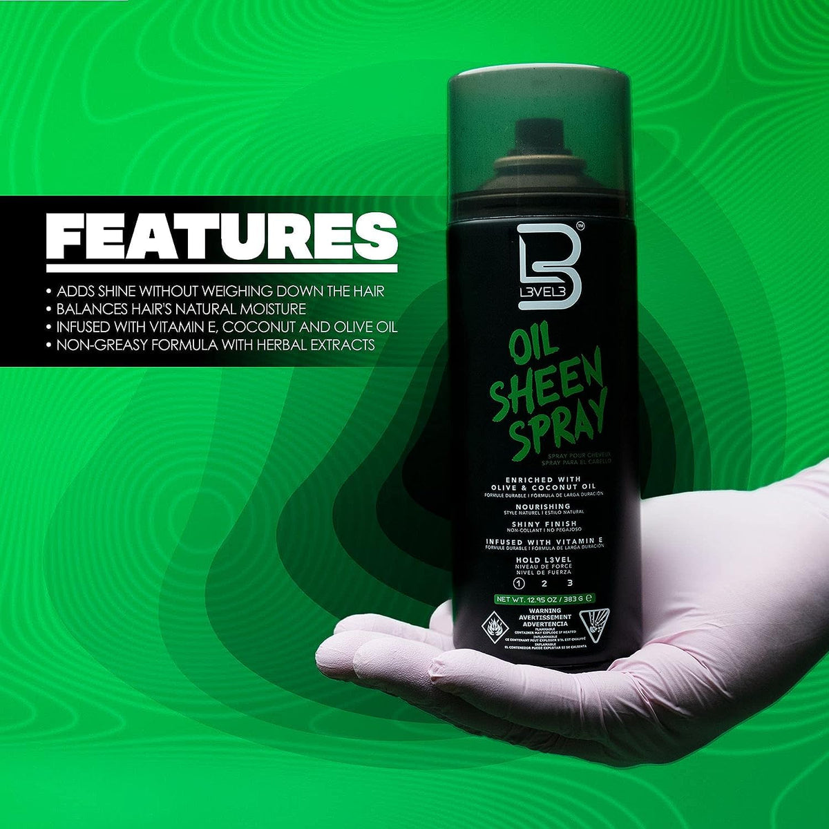 L3 Level 3 Oil Sheen Spray - Adds Shine to Hair After Styling - Infused with Vitamin E, 12.95oz