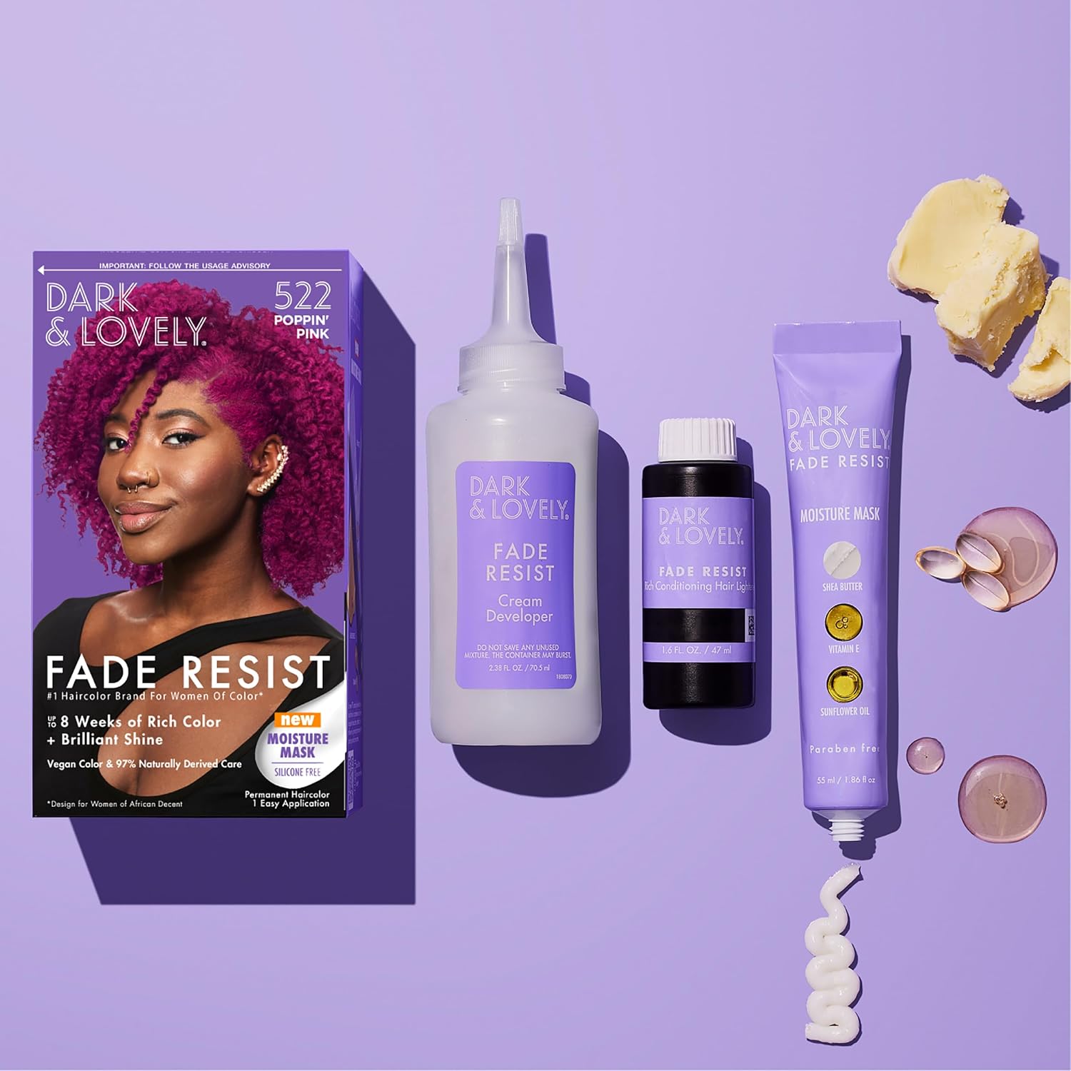 Dark & Lovely Fade Resist Permanent Hair Color, 522 Poppin Pink