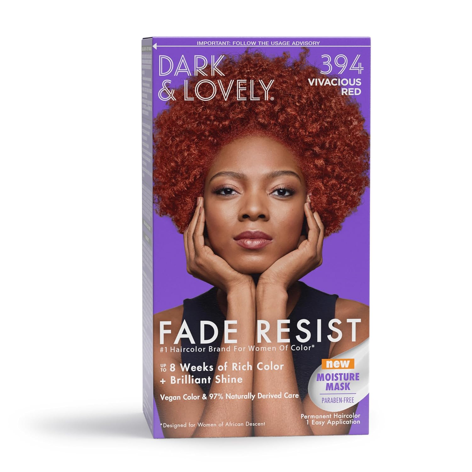Dark & Lovely Fade Resist Permanent Hair Color, 394 Vivacious Red