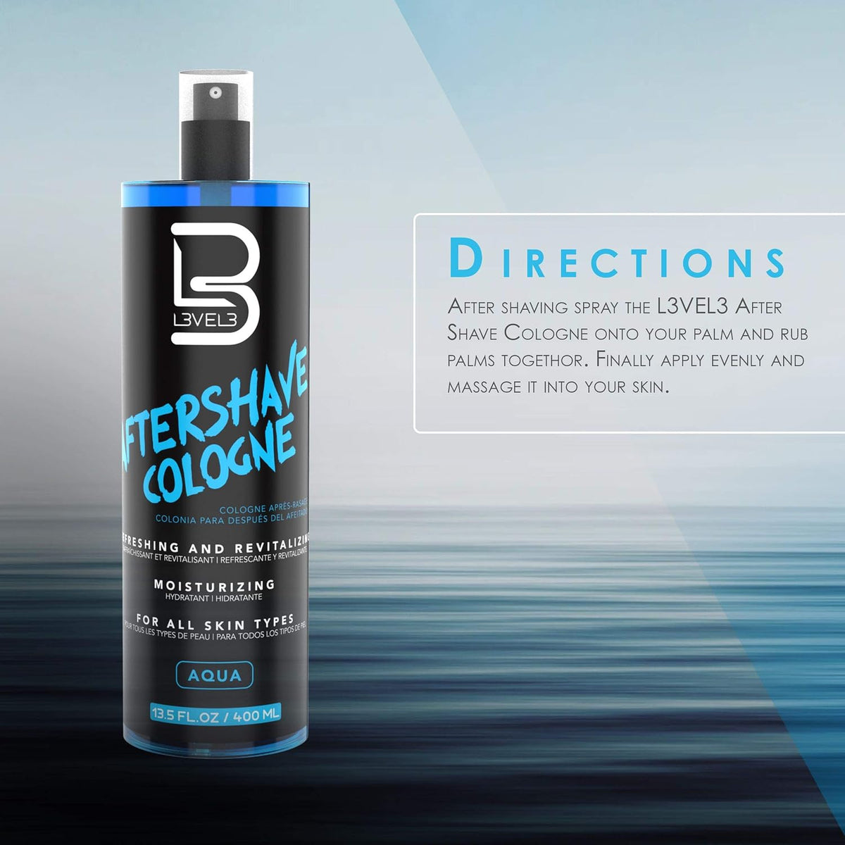 L3 Level 3 Aftershave Cologne Spray for Men, Aqua, 13.5oz