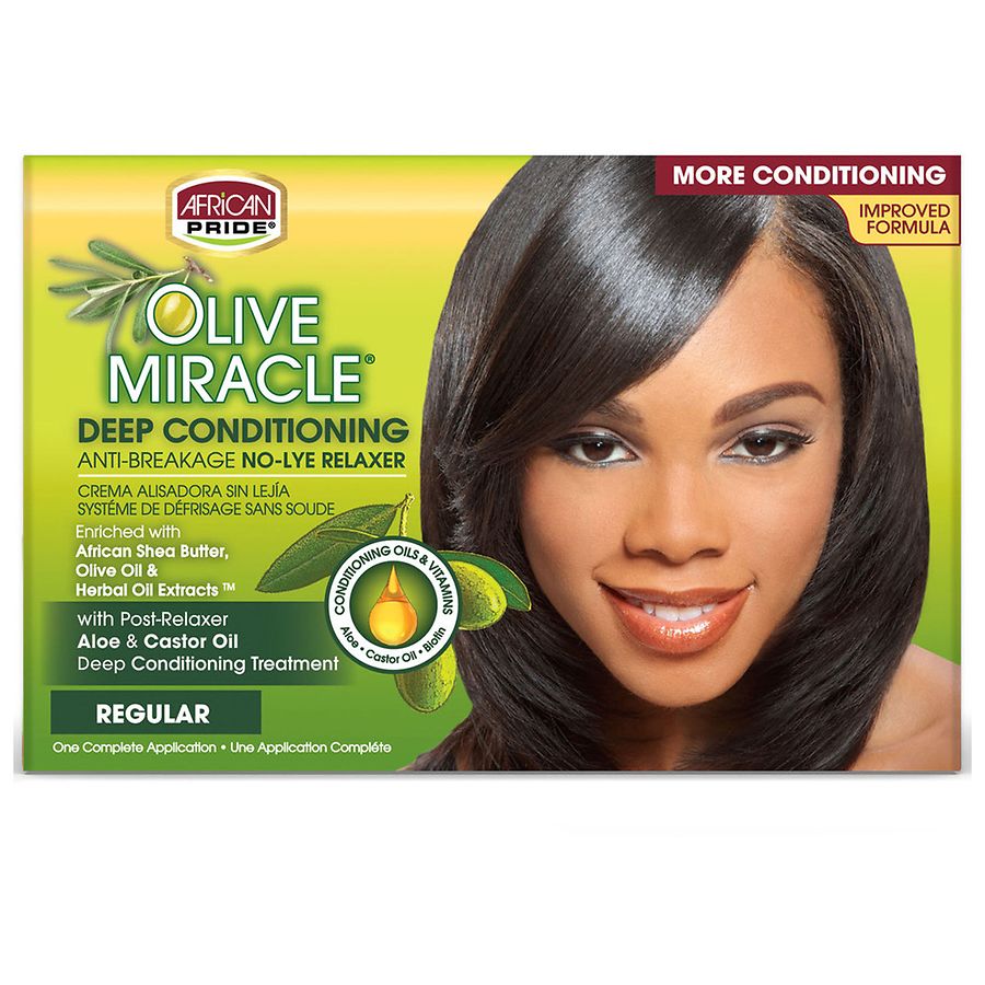 African Pride Olive Miracle Regular Deep Conditioning Anti-Breakage No-Lye Relaxer, 1.0 set