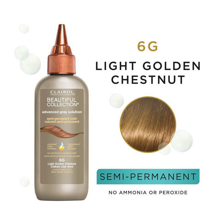 Clairol Beautiful Collection Advanced Gray Solution Hair Color, 6G Light Golden Chestnut, 3oz