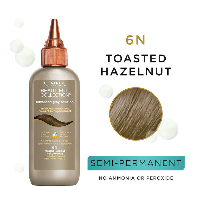 Clairol Beautiful Collection Advanced Gray Solution Hair Color, 6N Toasted Hazelnut, 3oz