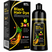 BTL 3 in 1 Hair Dye Shampoo Plants Ingredients Instant Color - Black 500ml