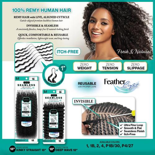 Bobbi Boss Human Hair Crochet Braids Indiremi Seamless Feather Crochet Deep Wave 18"(50g)