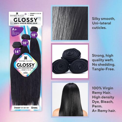 Shake-N-Go Virgin Remy Hair Weave Glossy 3 Bundles Straight