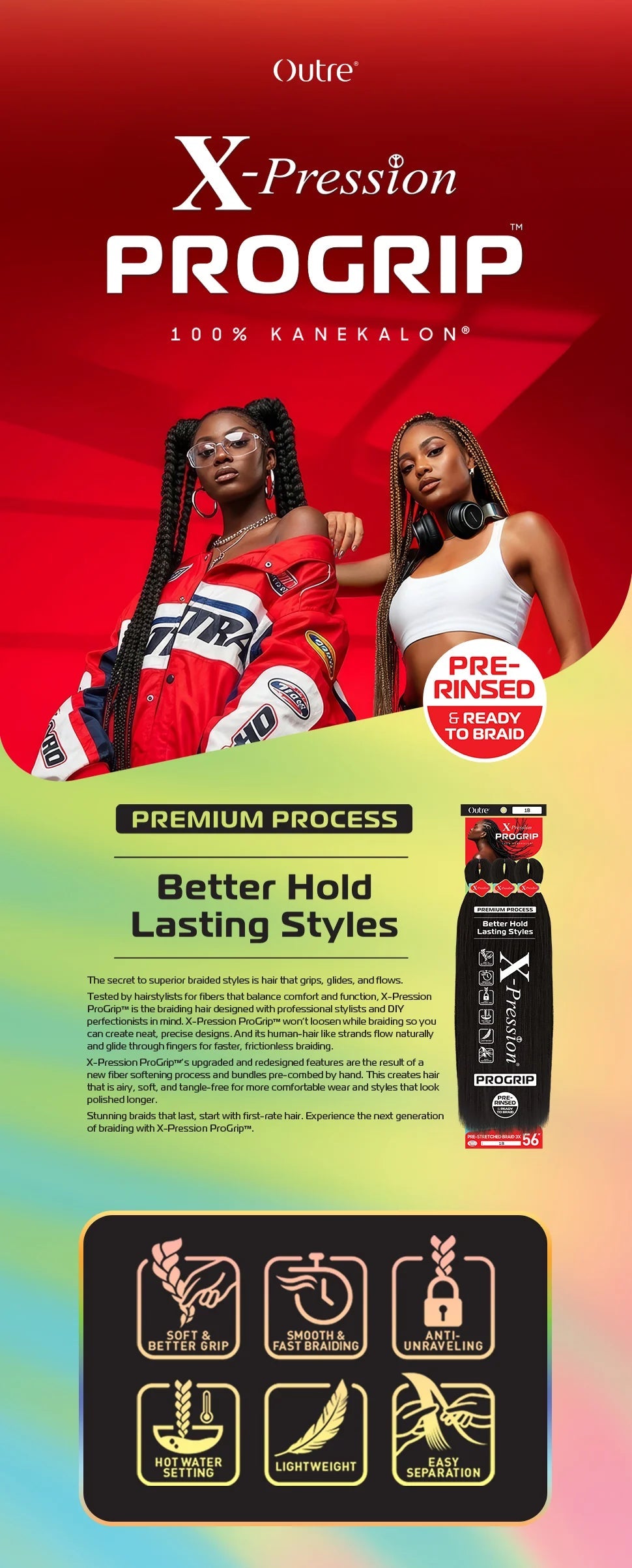 Outre X-Pression 56" ProGrip Pre-Stretched Synthetic Braiding Hair