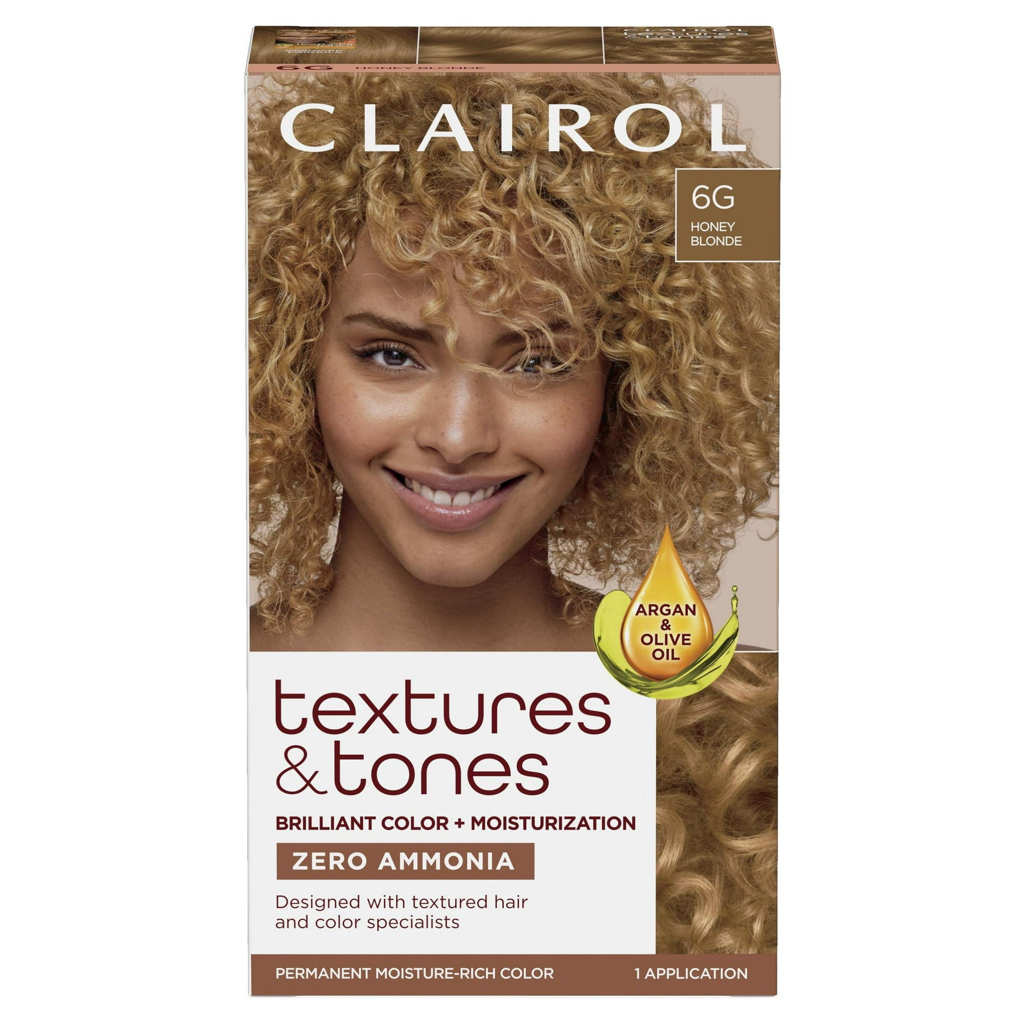 Clairol Textures & Tones Hair Dye Ammonia-Free Permanent Hair Color Creme, 6G Honey Blonde, 1 Application