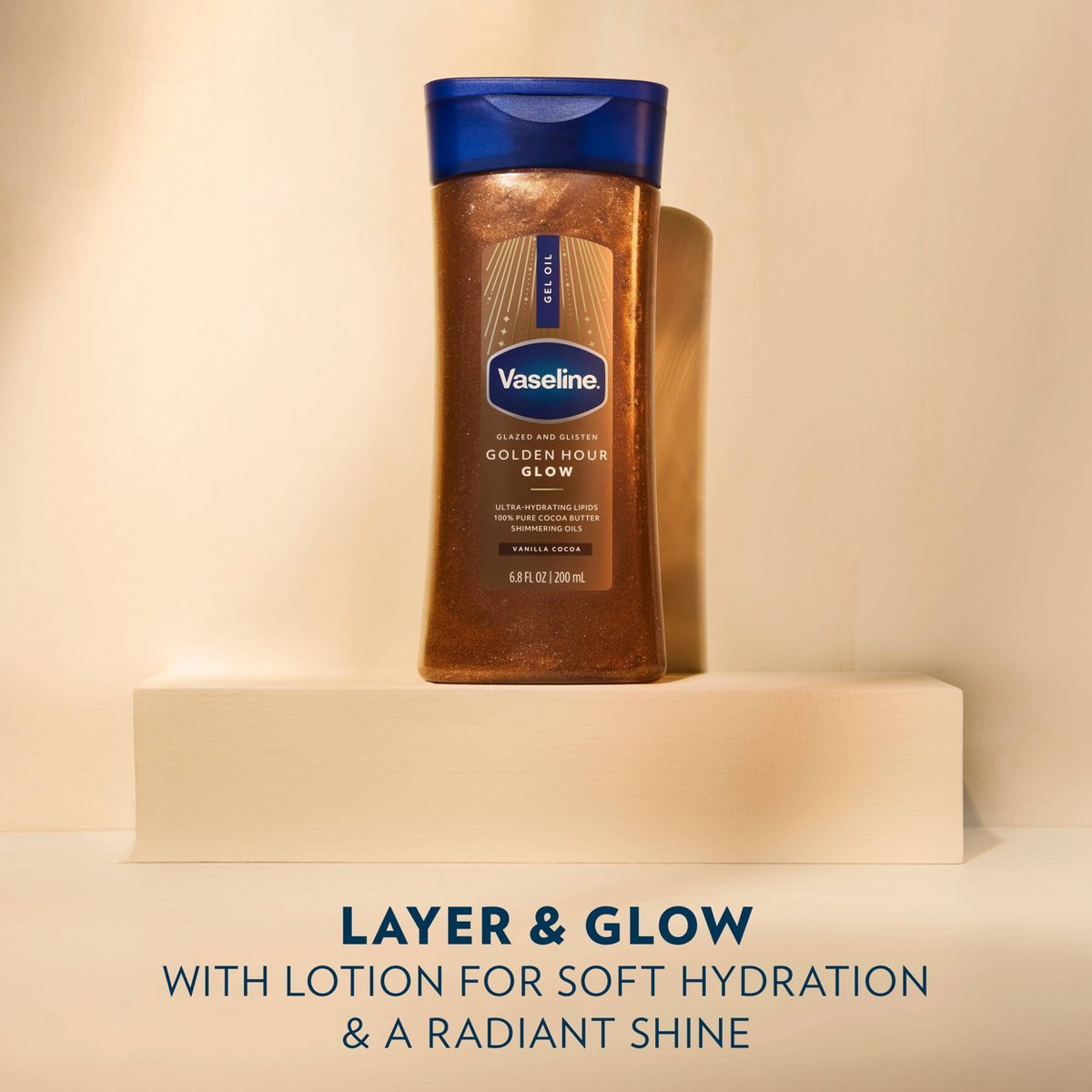 Vaseline Glazed & Glisten Vanilla Cocoa Shimmering Gel Body Oil - 6.8oz