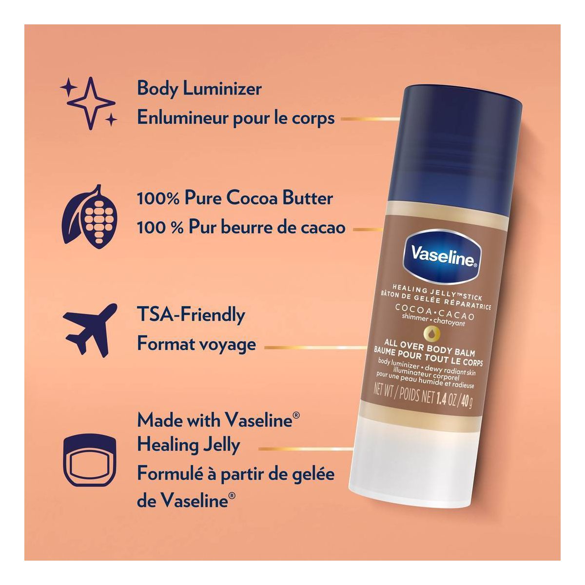 Vaseline Cocoa Shimmer Jelly Stick Cocoa Butter - 1.4oz