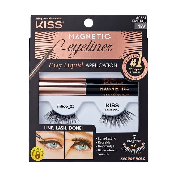 Kiss Magnetic Eyeliner & False Eyelashes Kit, Style ‘Entice’ - 1 Pair Strip Lashes, 1 Tube