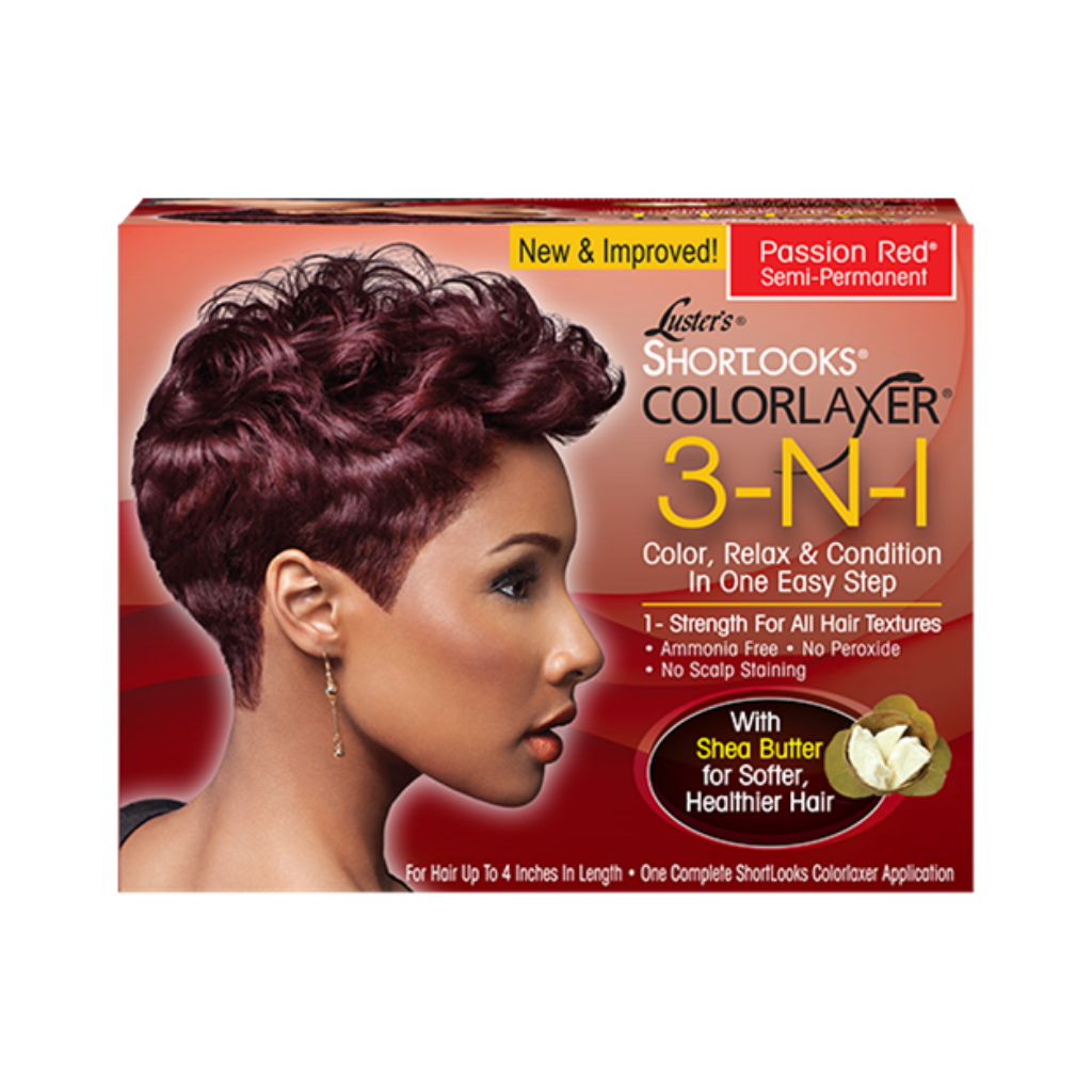 Lusters Shortlooks 3-N-1 Semi Permanent Hair Color Relaxer Kit, Passion Red