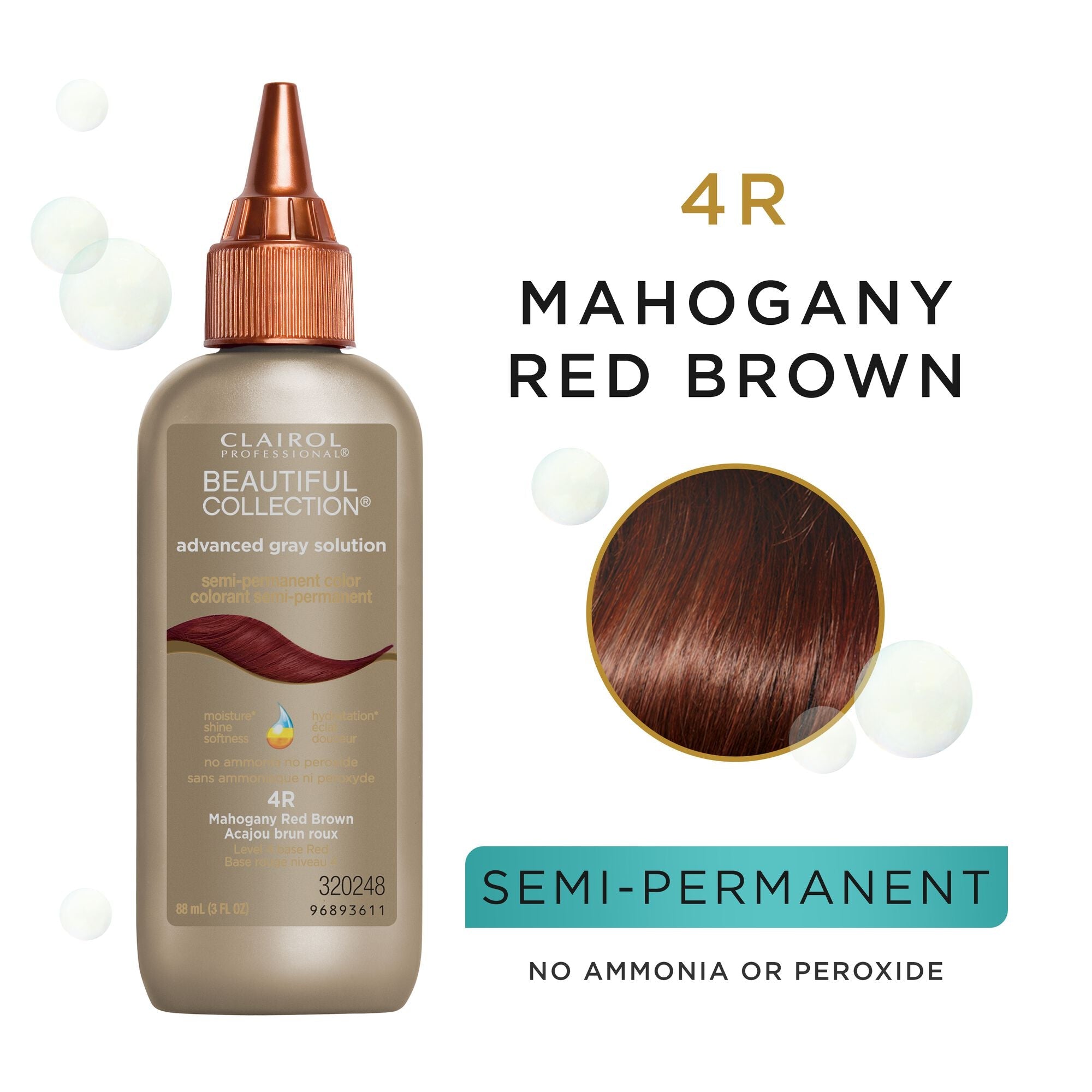 Clairol Beautiful Collection Advanced Gray Solution Hair Color, 4R Mahogany Red Brown, 3oz