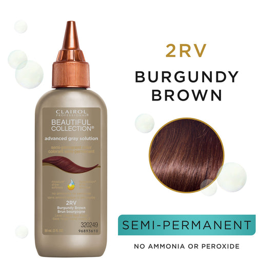 Clairol Beautiful Collection Advanced Gray Solution Hair Color, 2RV Burgundy Brown, 3oz