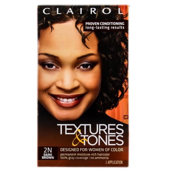 Clairol Textures & Tones Hair Dye Ammonia-Free Permanent Hair Color Creme, 2N Dark Brown