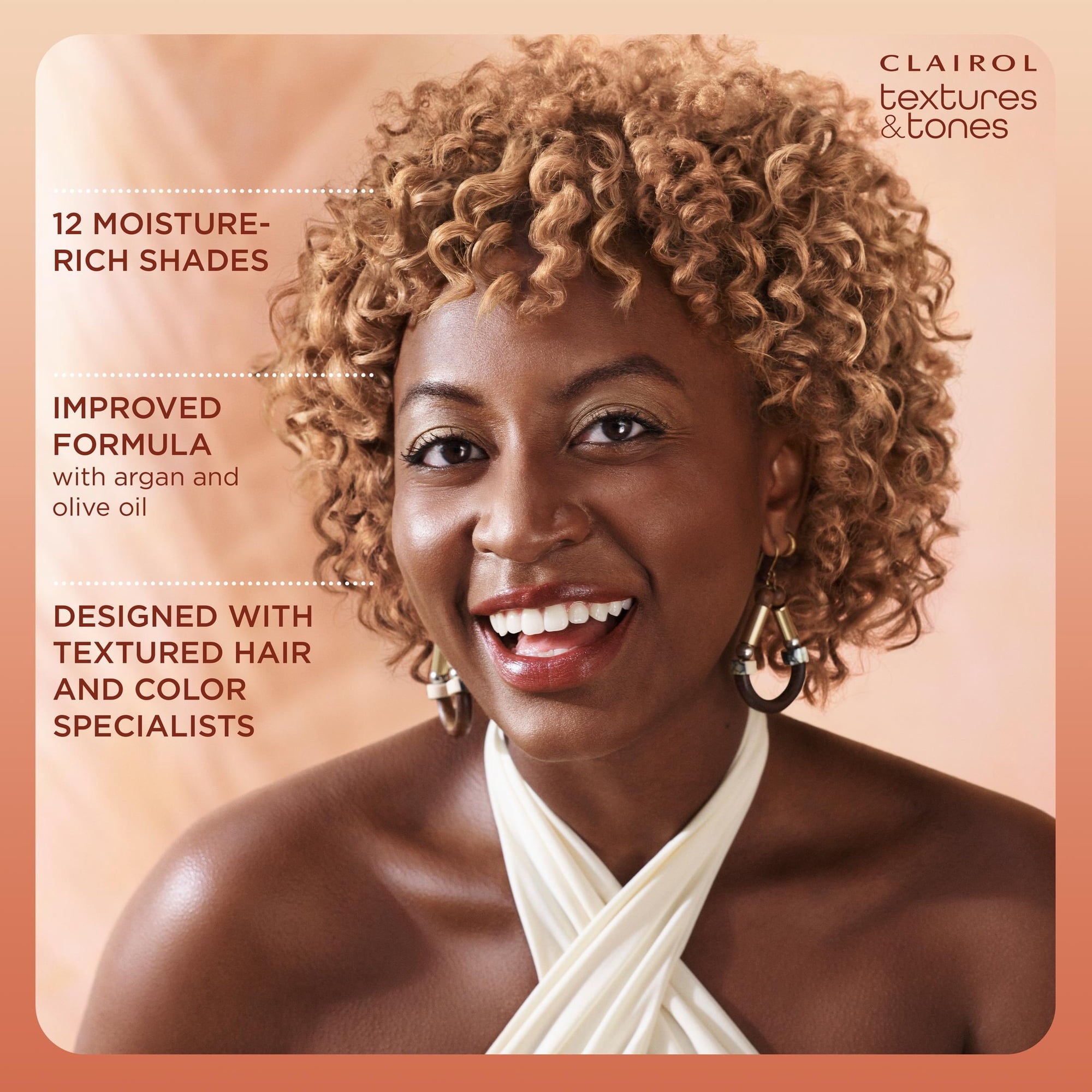 Clairol Textures & Tones Hair Dye Ammonia-Free Permanent Hair Color Creme, 6G Honey Blonde, 1 Application