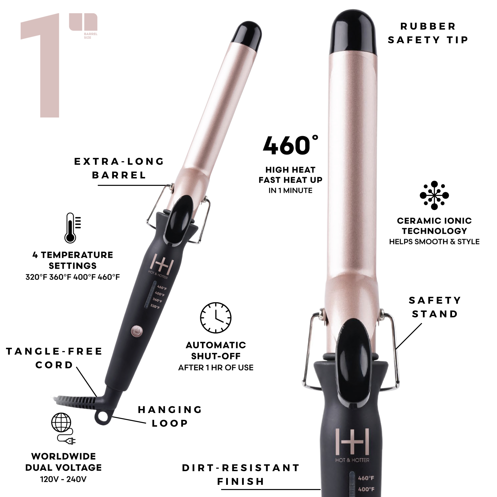Hot & Hotter Extra Long Ceramic Tourmaline Curling Iron 1 In