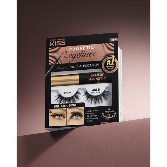 Kiss Magnetic Eyeliner & False Eyelashes Kit, Style ‘Entice’ - 1 Pair Strip Lashes, 1 Tube