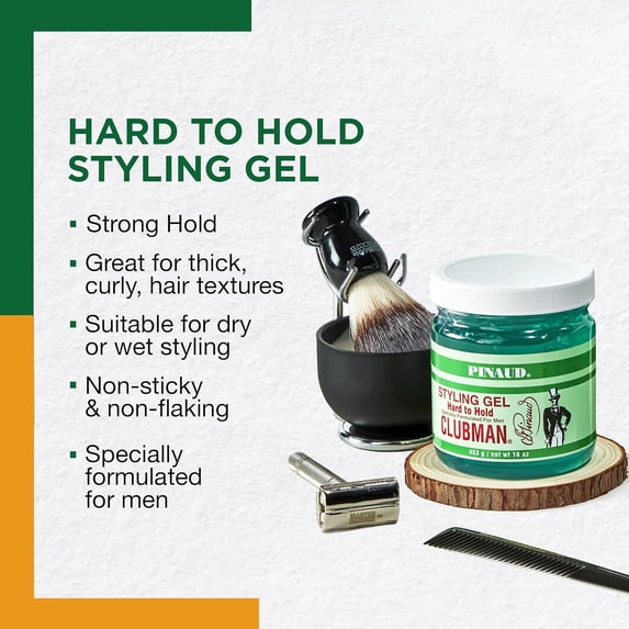 Clubman Pinaud Men’s Hair Gel, Alcohol-Free & Strong Hold Hair Styling Gel for Men, 16oz