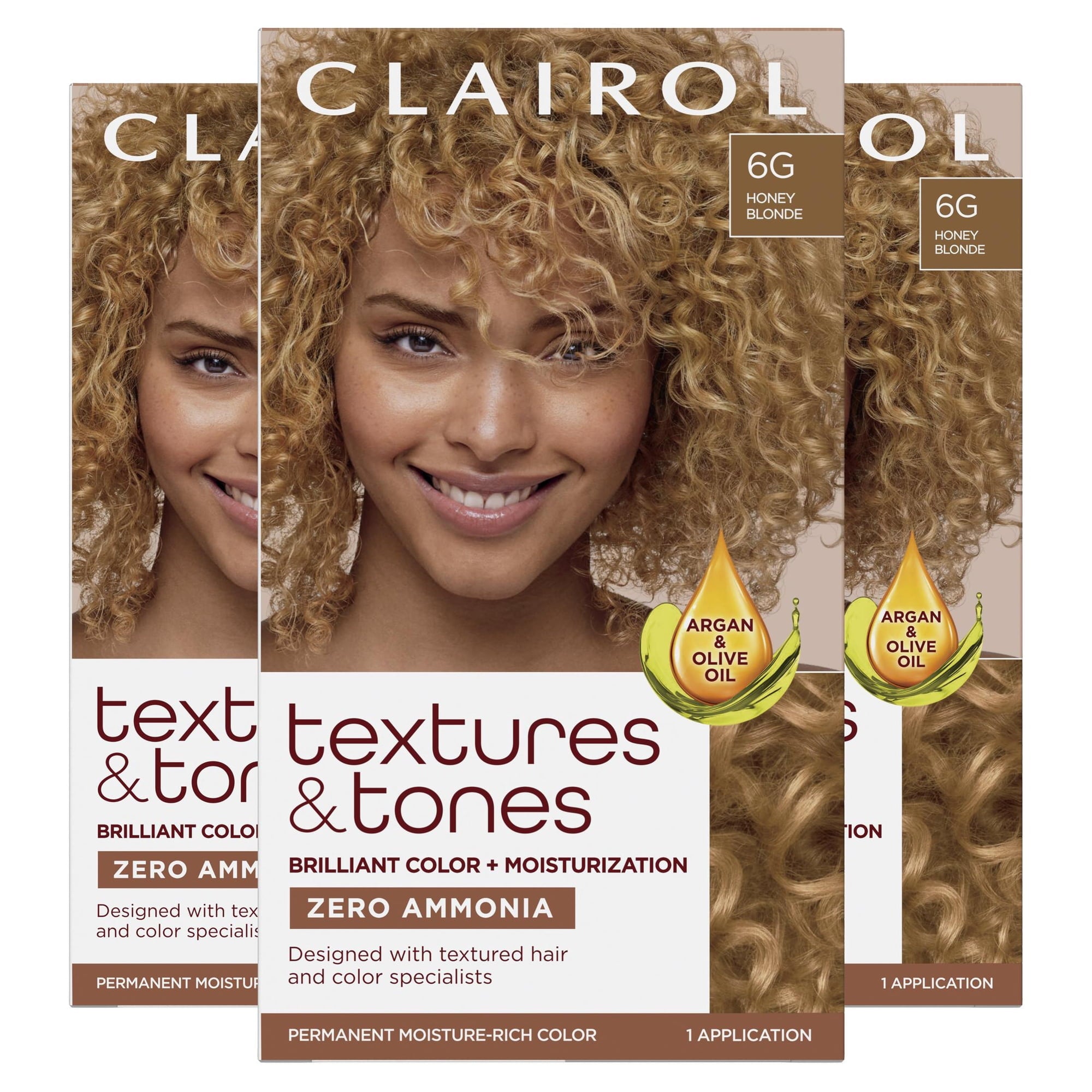 Clairol Textures & Tones Hair Dye Ammonia-Free Permanent Hair Color Creme, 6G Honey Blonde, 1 Application