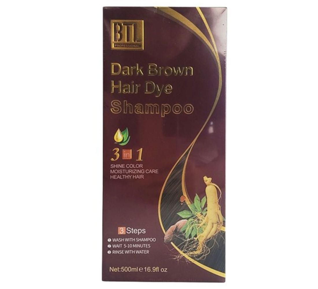 BTL 3 in 1 Hair Dye Shampoo Plants Ingredients Instant Color - Dark Brown 500ml
