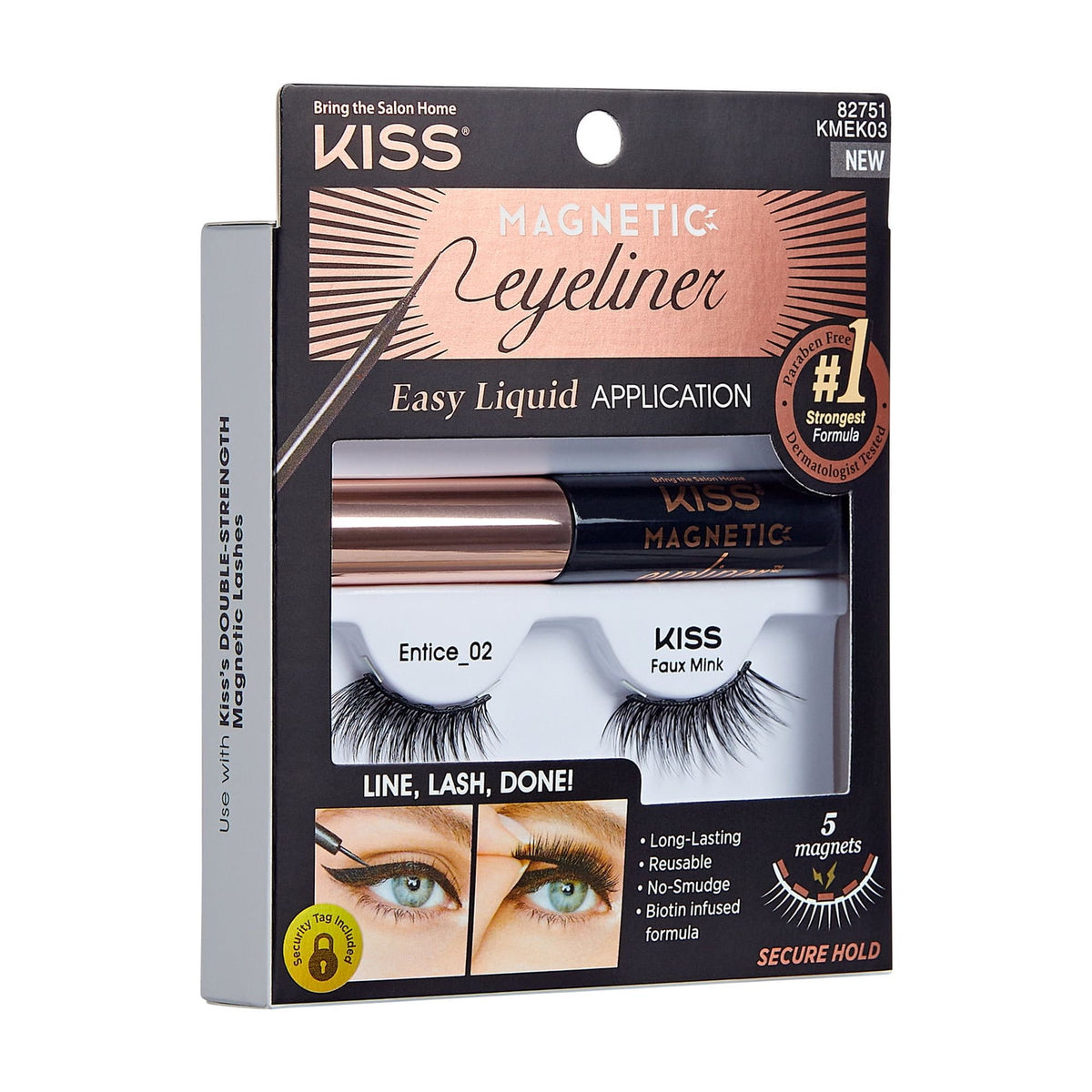 Kiss Magnetic Eyeliner & False Eyelashes Kit, Style ‘Entice’ - 1 Pair Strip Lashes, 1 Tube