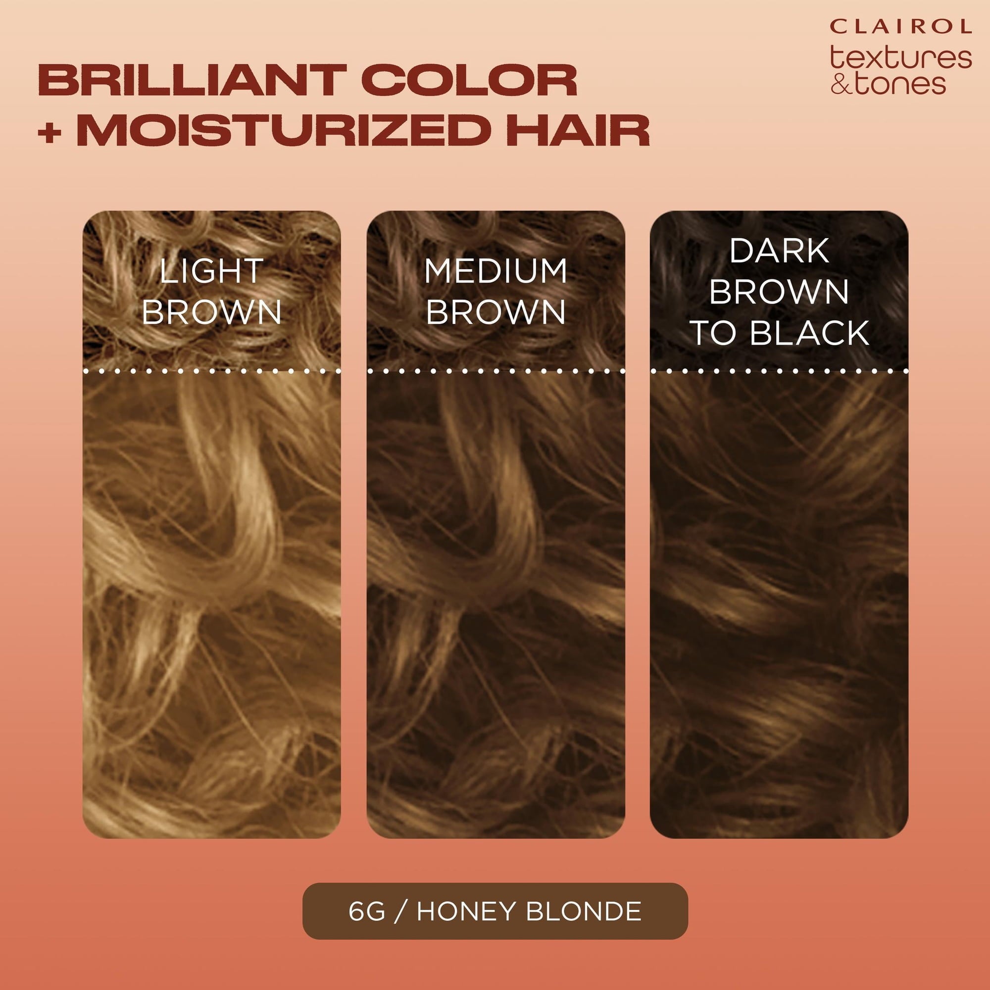 Clairol Textures & Tones Hair Dye Ammonia-Free Permanent Hair Color Creme, 6G Honey Blonde, 1 Application