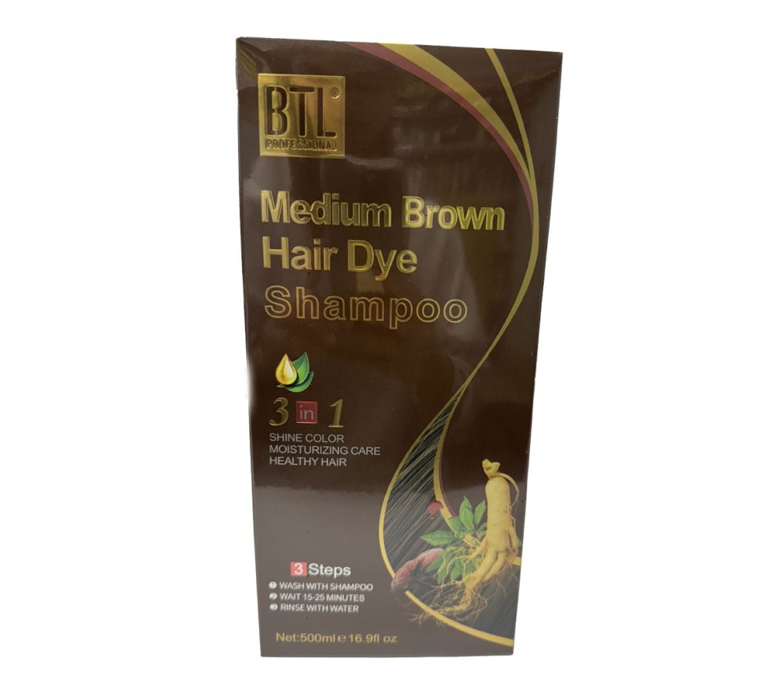 BTL 3 in 1 Hair Dye Shampoo Plants Ingredients Instant Color - Medium Brown 500ml