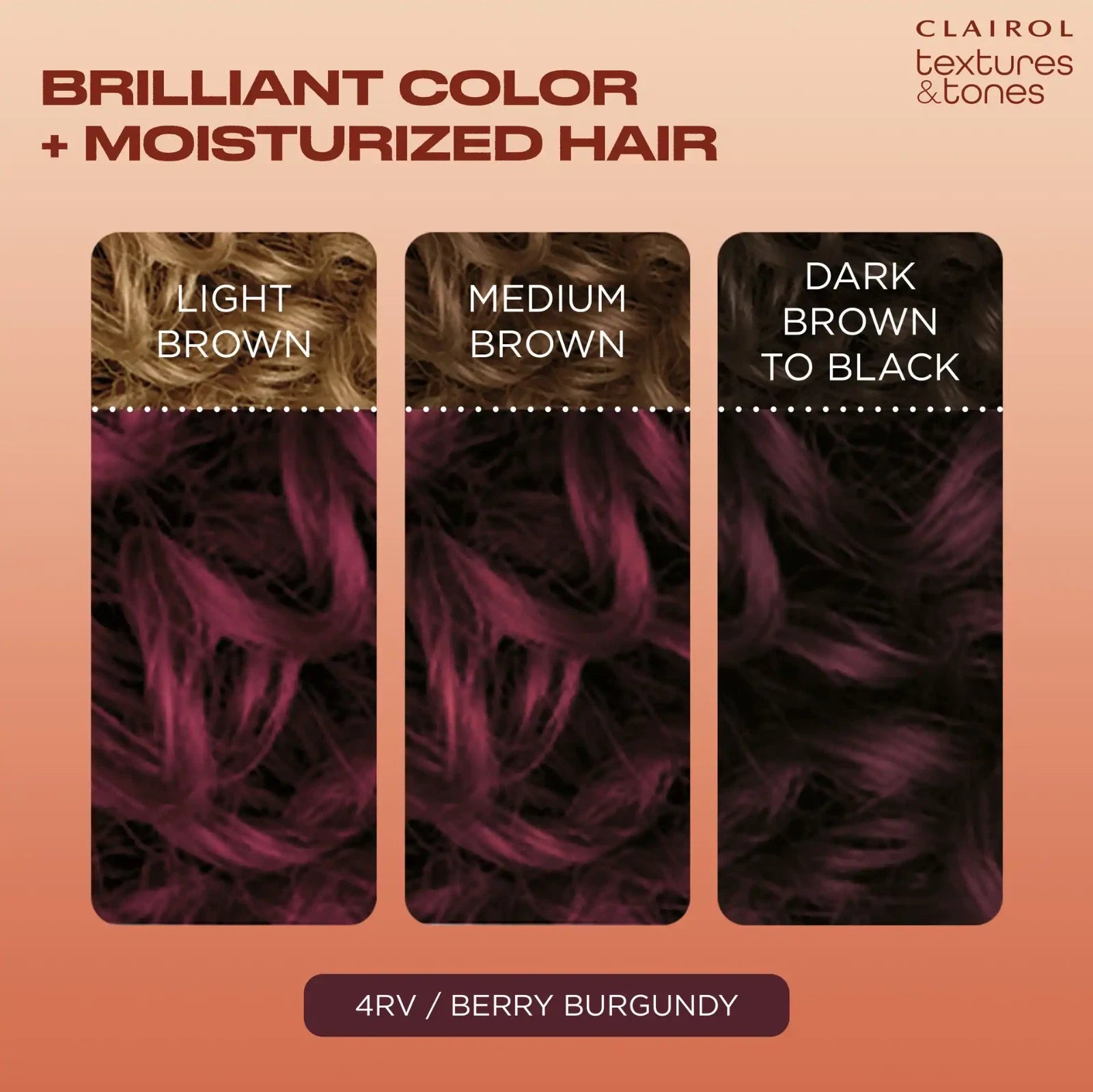 Clairol Textures & Tones Hair Dye Ammonia-Free Permanent Hair Color Creme, 4RV Blazing Burgundy
