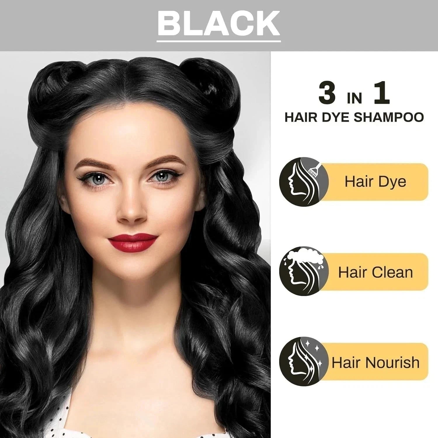 BTL 3 in 1 Hair Dye Shampoo Plants Ingredients Instant Color - Black 500ml