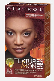 Clairol Textures & Tones Hair Dye Ammonia-Free Permanent Hair Color Creme, 4RV Blazing Burgundy