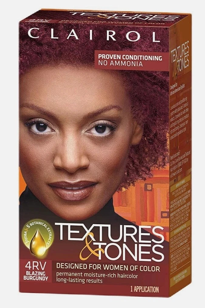 Clairol Textures & Tones Hair Dye Ammonia-Free Permanent Hair Color Creme, 4RV Blazing Burgundy