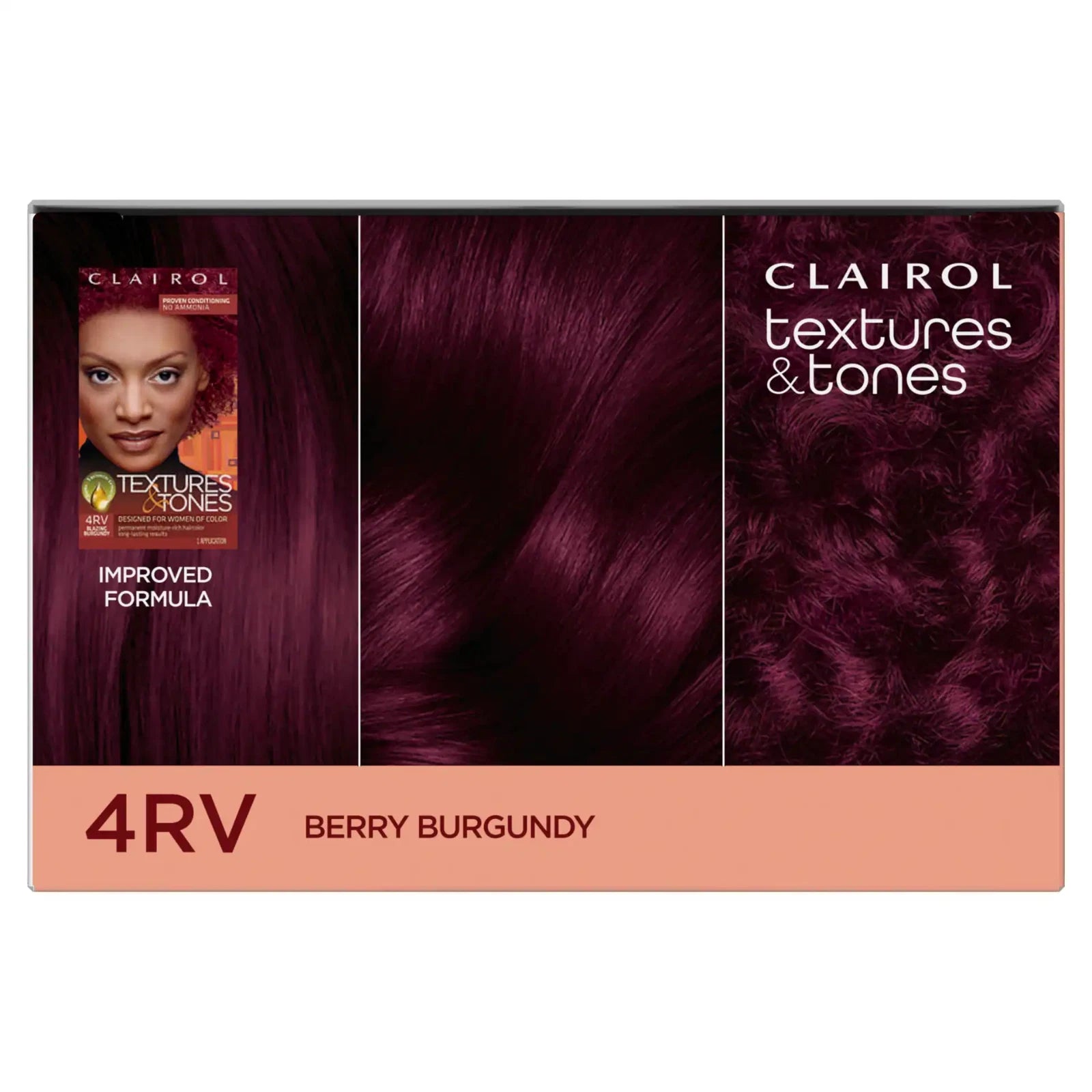 Clairol Textures & Tones Hair Dye Ammonia-Free Permanent Hair Color Creme, 4RV Blazing Burgundy