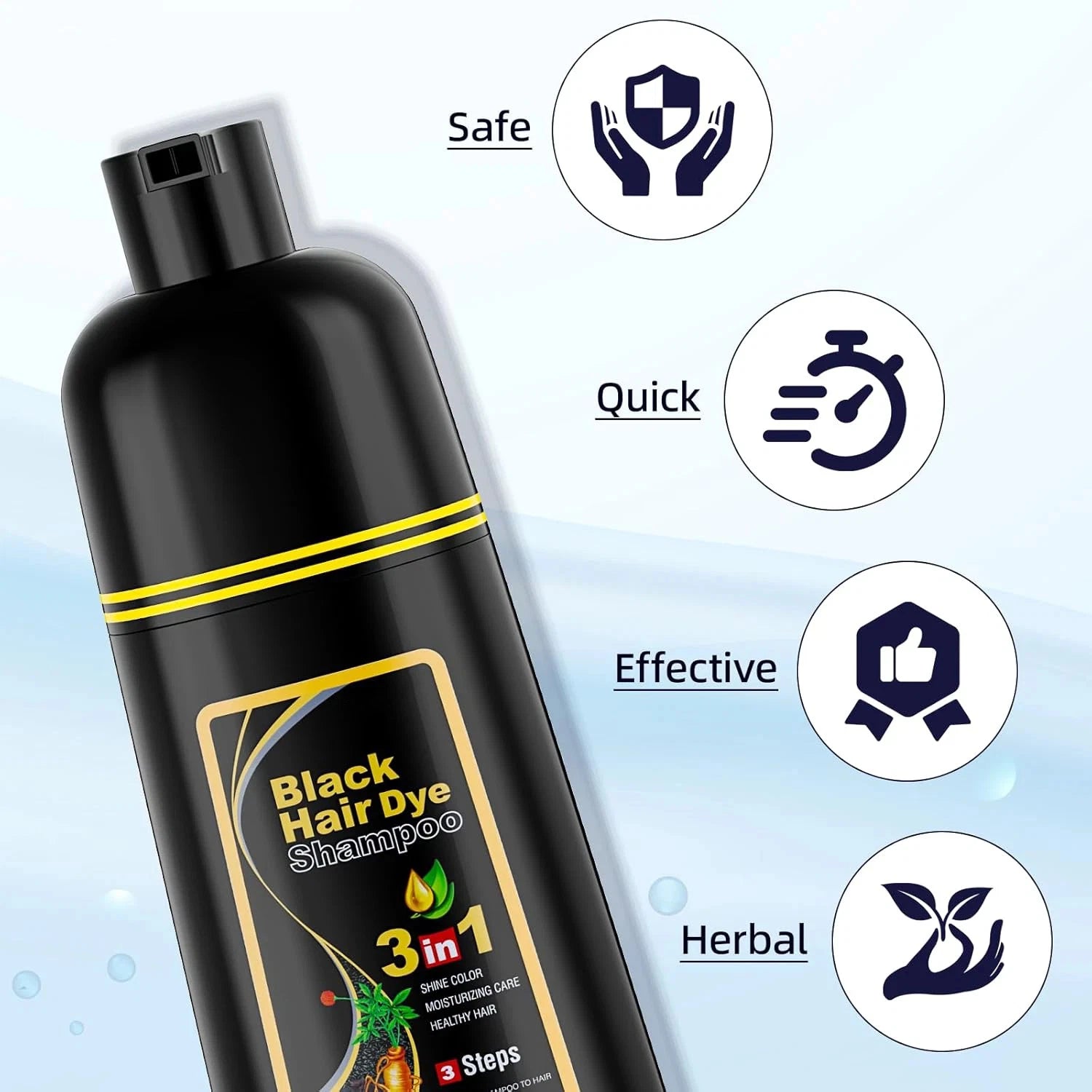 BTL 3 in 1 Hair Dye Shampoo Plants Ingredients Instant Color - Black 500ml