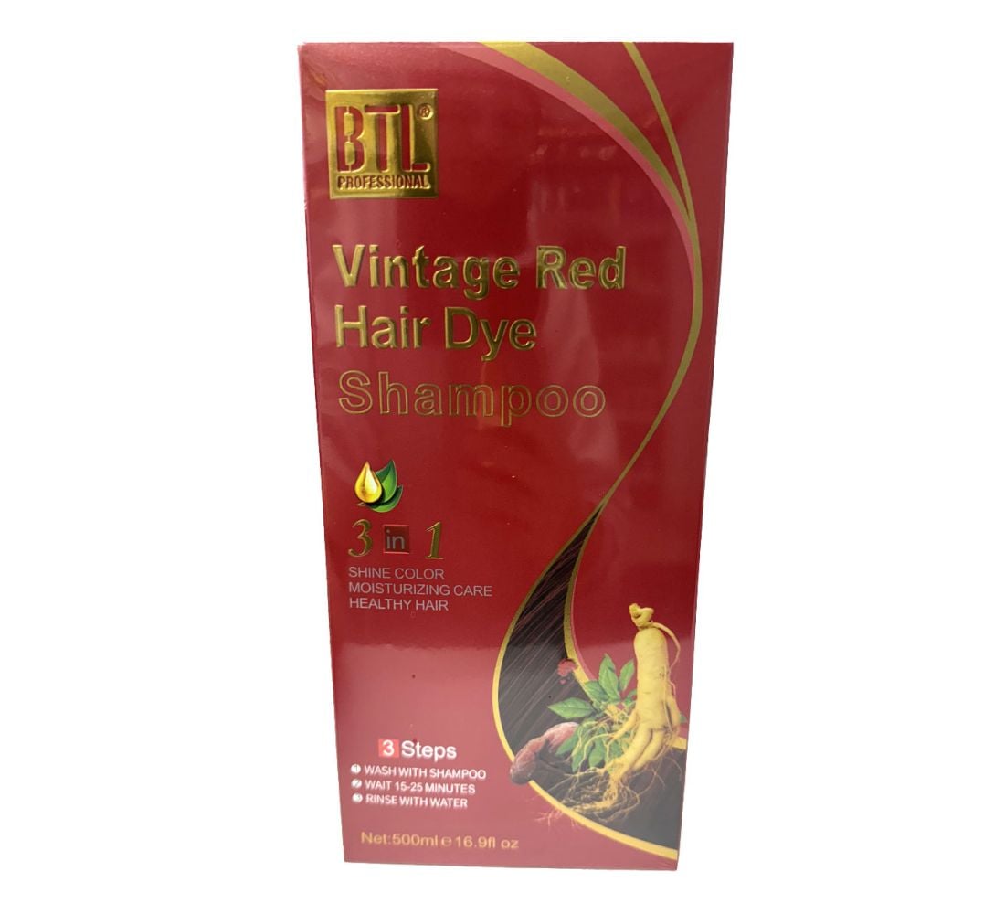 BTL 3 in 1 Hair Dye Shampoo Plants Ingredients Instant Color - Vintage Red 500ml
